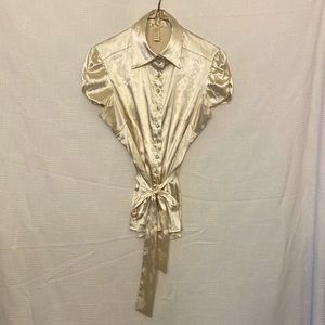 EUC Ambiance Apparel Belted Silky Blouse, Light Champagne Color, size US Medium